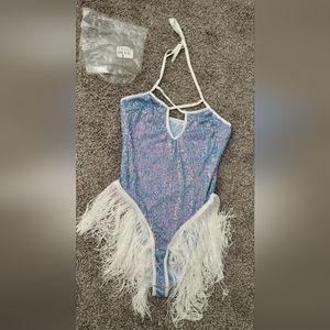 Blue Iridescent Rave Bodysuit Large